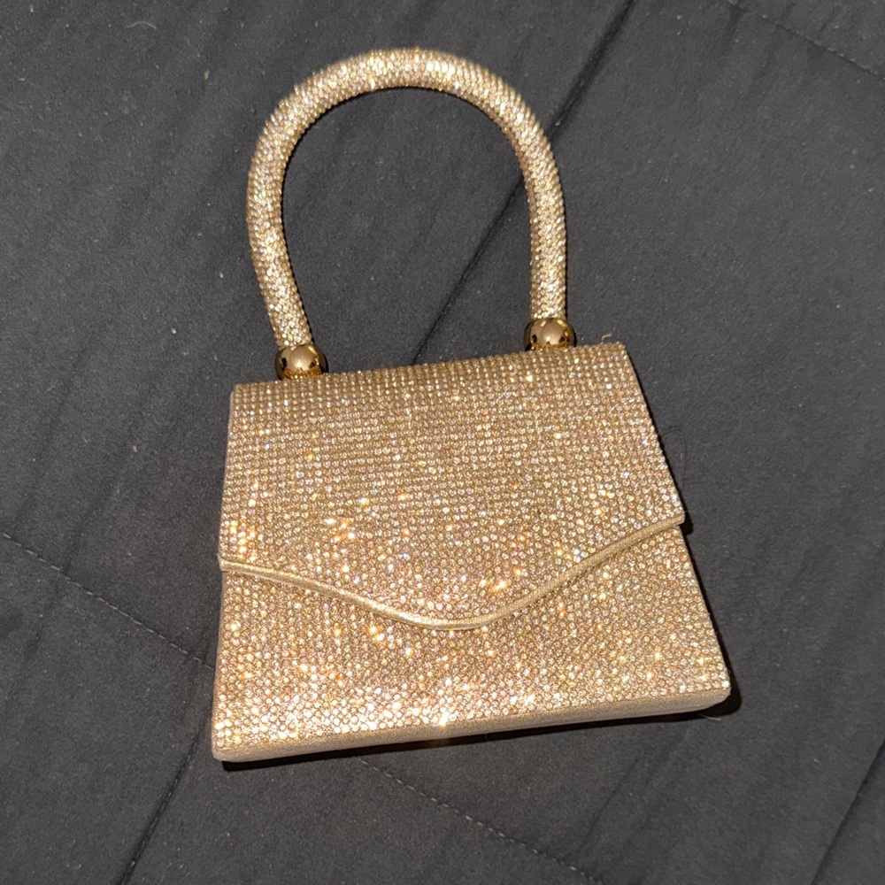 Gold Crystal Embellished Evening Top-Handle Bag